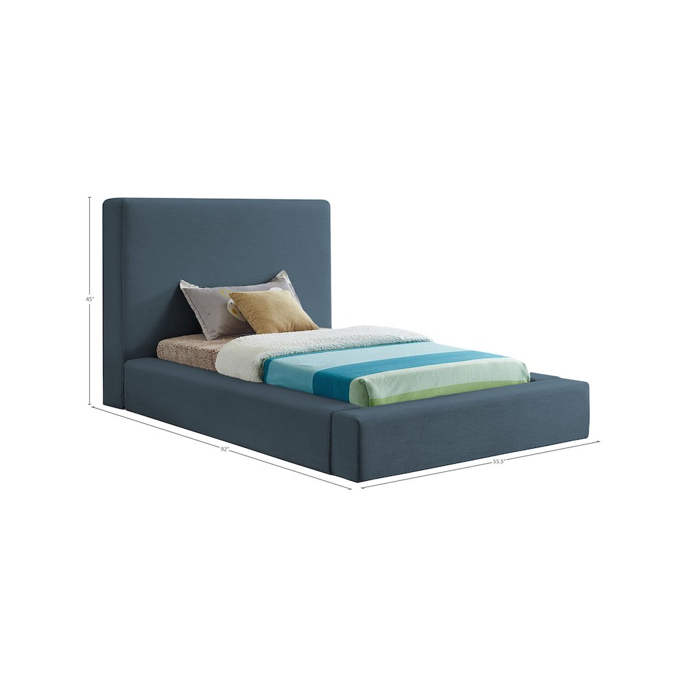 Devin Navy Linen Textured Fabric Twin Bed