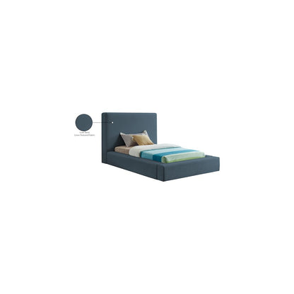 Devin Navy Linen Textured Fabric Twin Bed