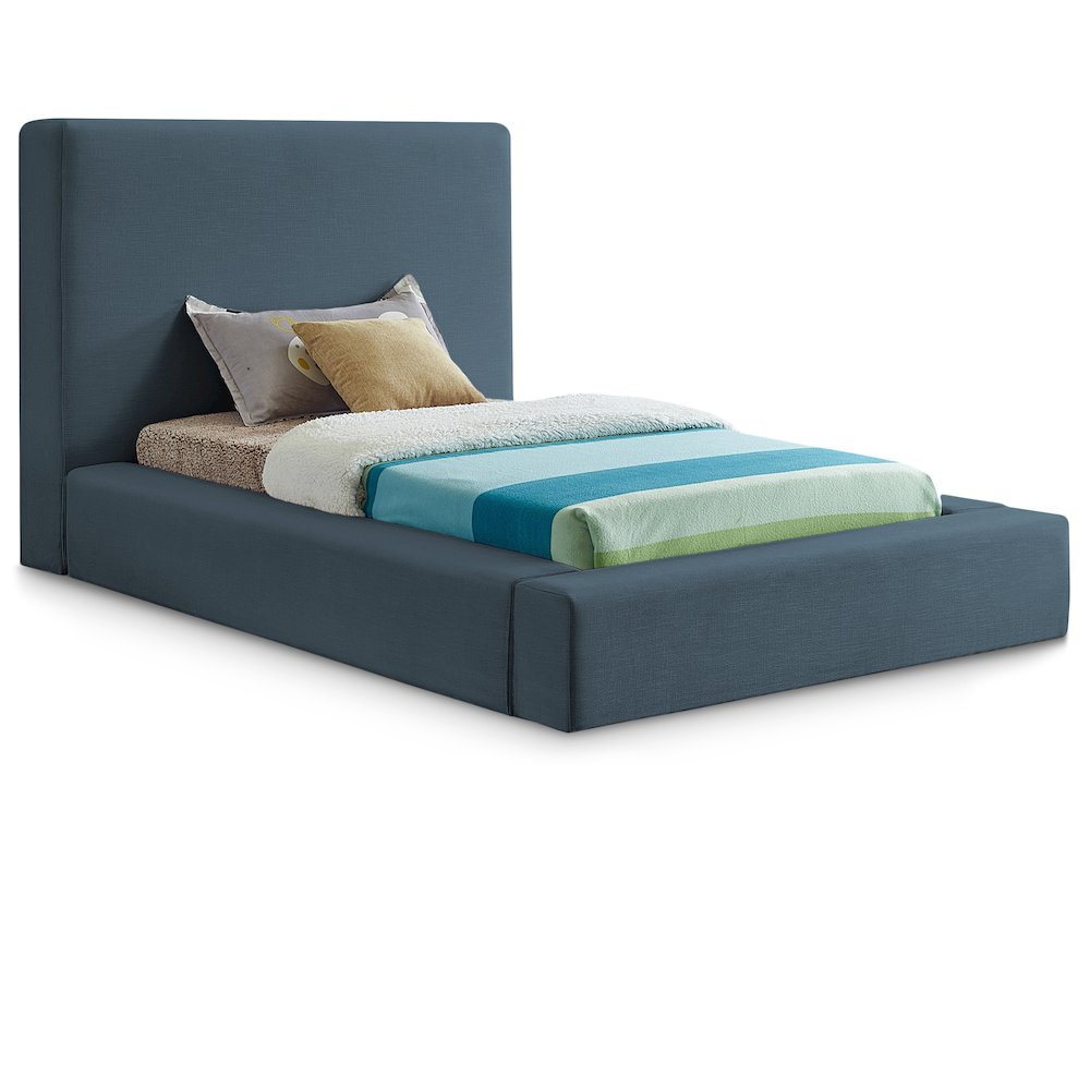 Devin Navy Linen Textured Fabric Twin Bed