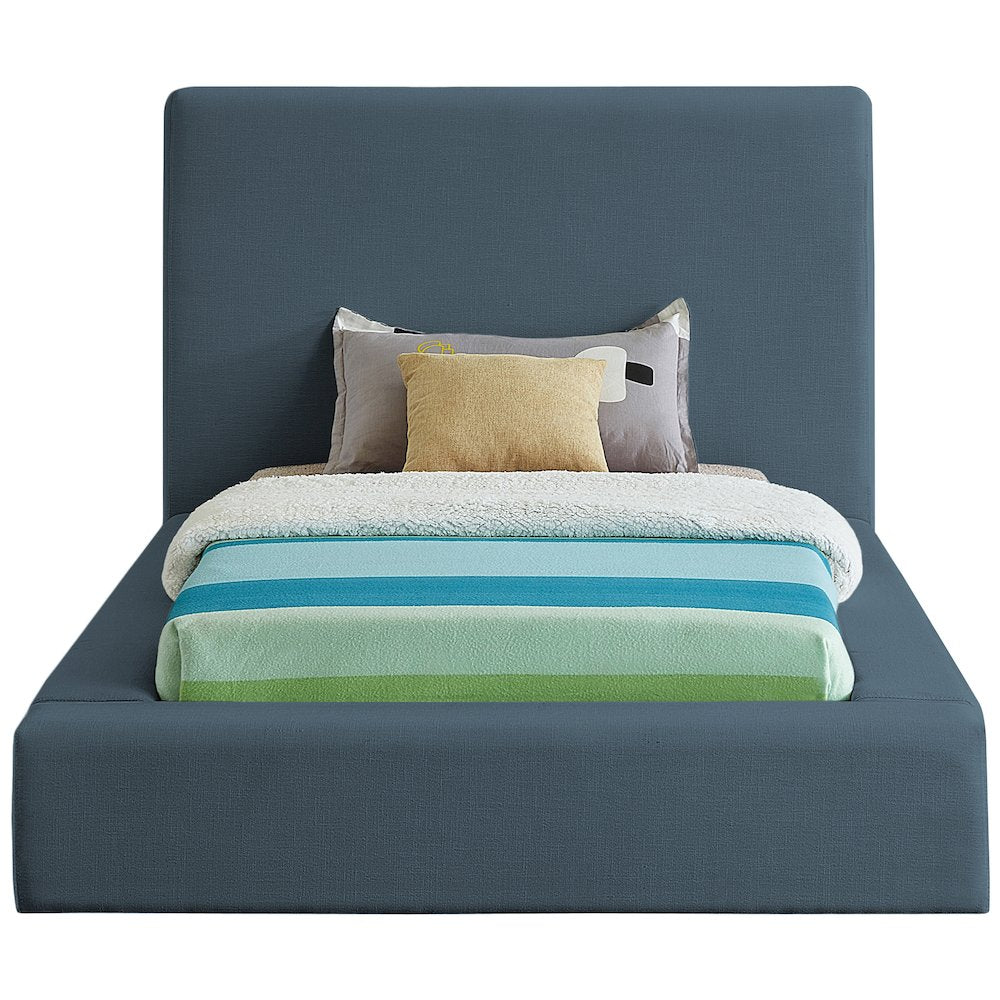 Devin Navy Linen Textured Fabric Twin Bed