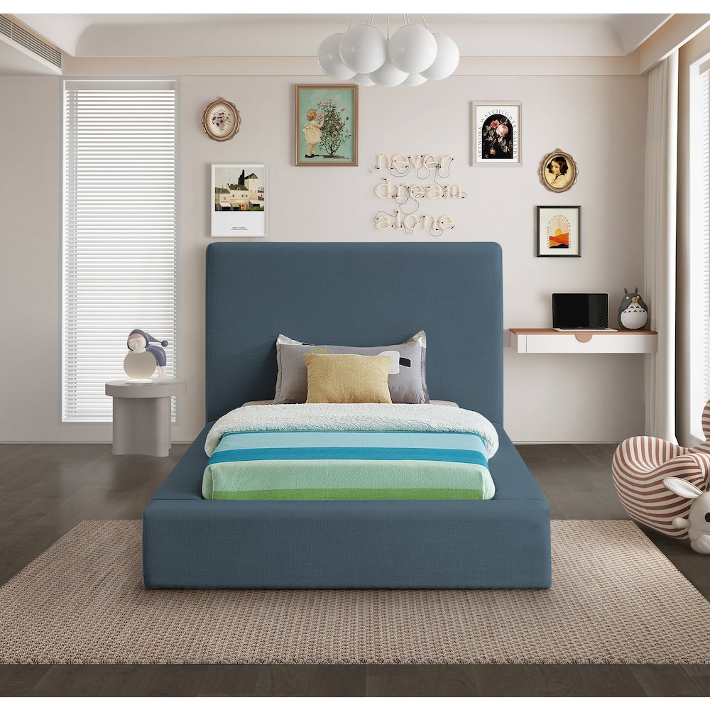 Devin Navy Linen Textured Fabric Twin Bed