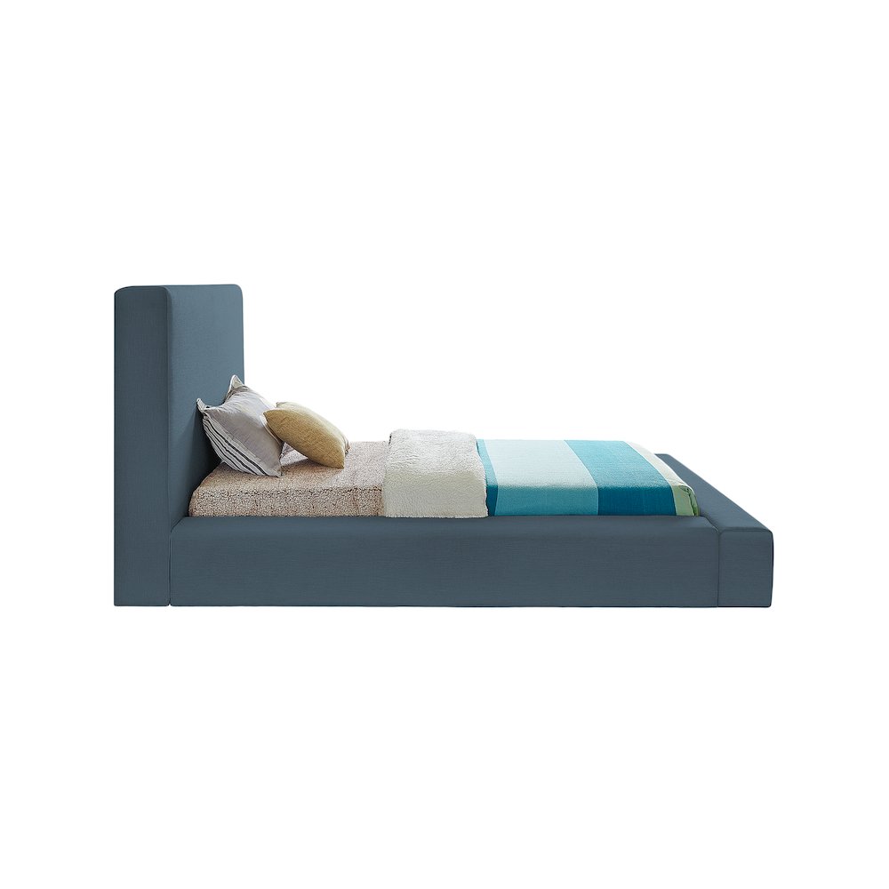 Devin Navy Linen Textured Fabric Twin Bed