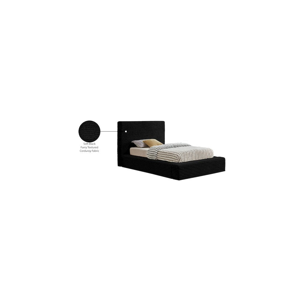 Dexter Black Corduroy Fabric Twin Bed