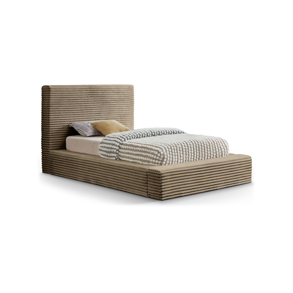 Dexter Taupe Corduroy Fabric Twin Bed