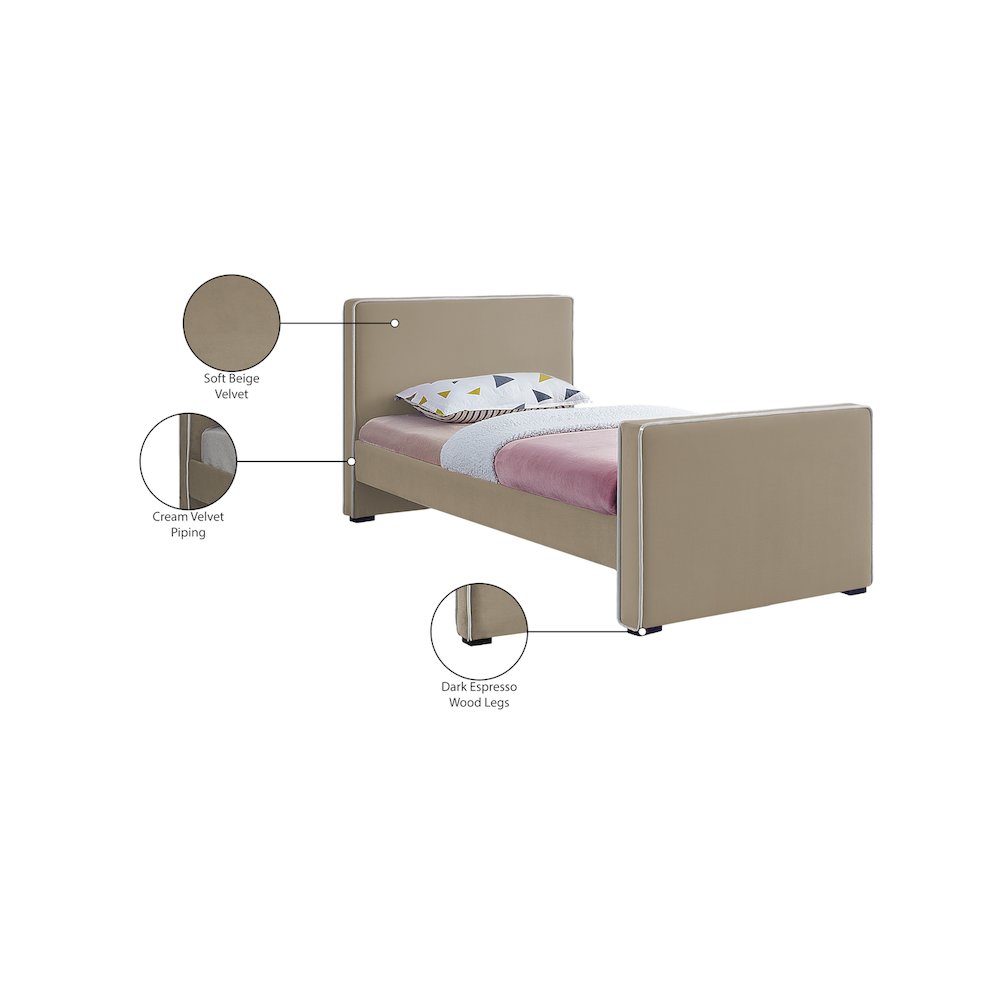 Dillard Beige Velvet Twin Bed