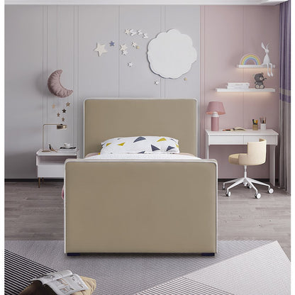 Dillard Beige Velvet Twin Bed