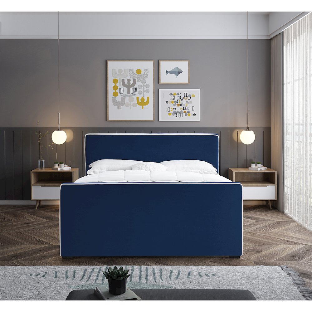 Dillard Navy Velvet King Bed