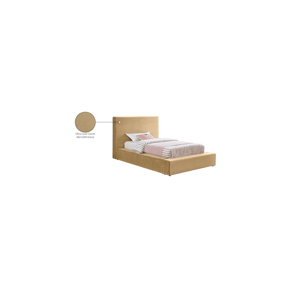 Dorian Camel Velvet Twin Bed