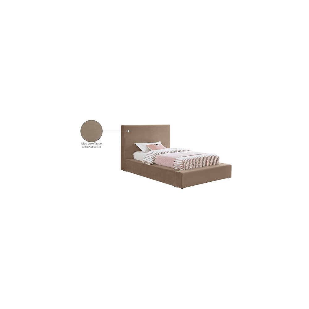 Dorian Taupe Velvet Twin Bed