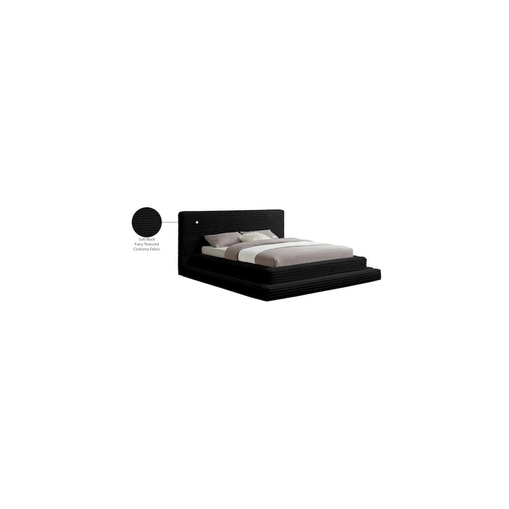Drew Black Corduroy Fabric Queen Bed