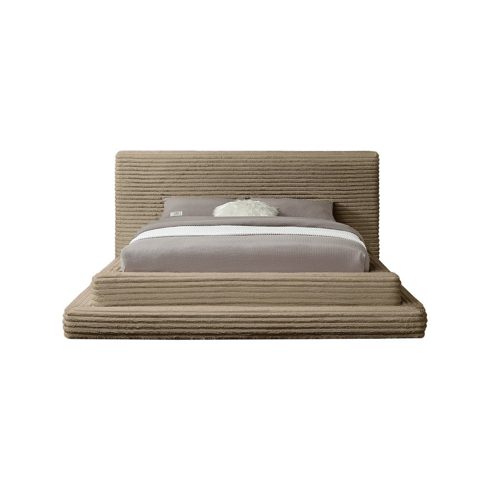 Drew Taupe Corduroy Fabric King Bed
