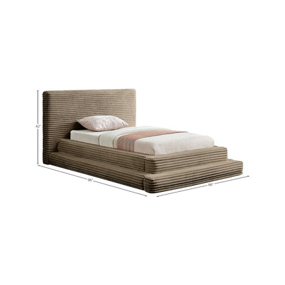 Drew Taupe Corduroy Fabric Twin Bed