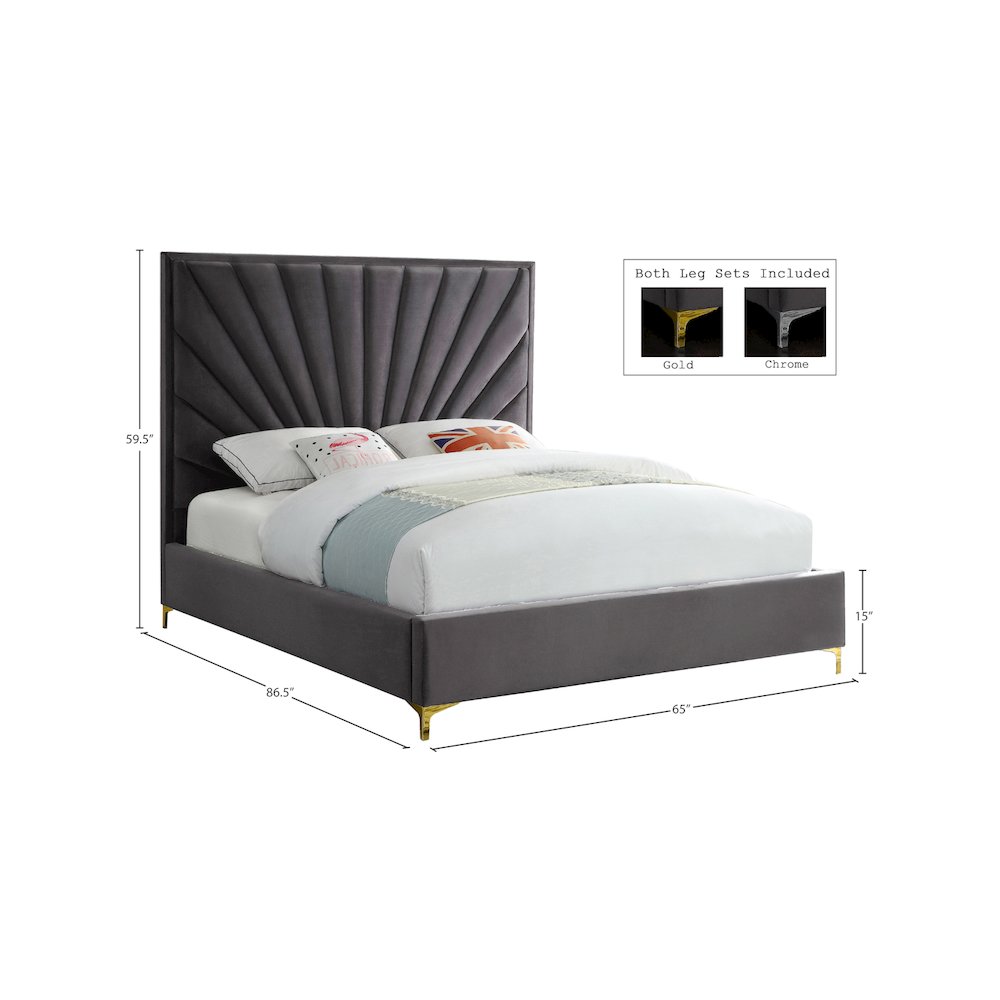 Eclipse Grey Velvet Queen Bed