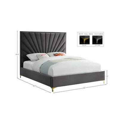 Eclipse Grey Velvet Queen Bed