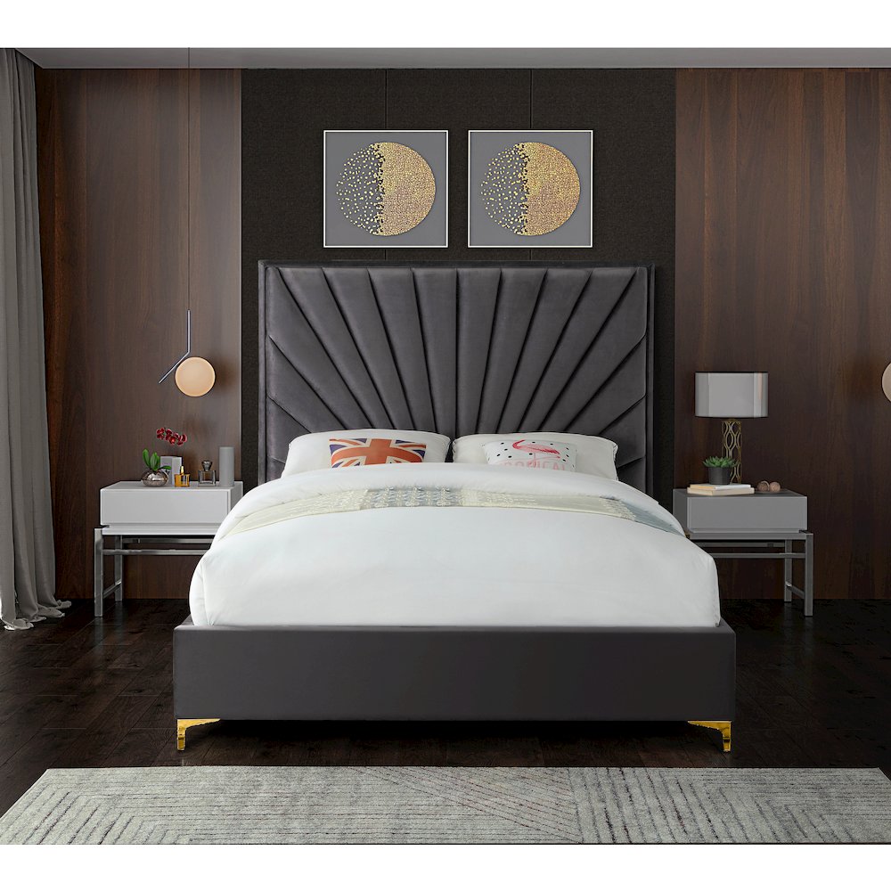 Eclipse Grey Velvet Queen Bed