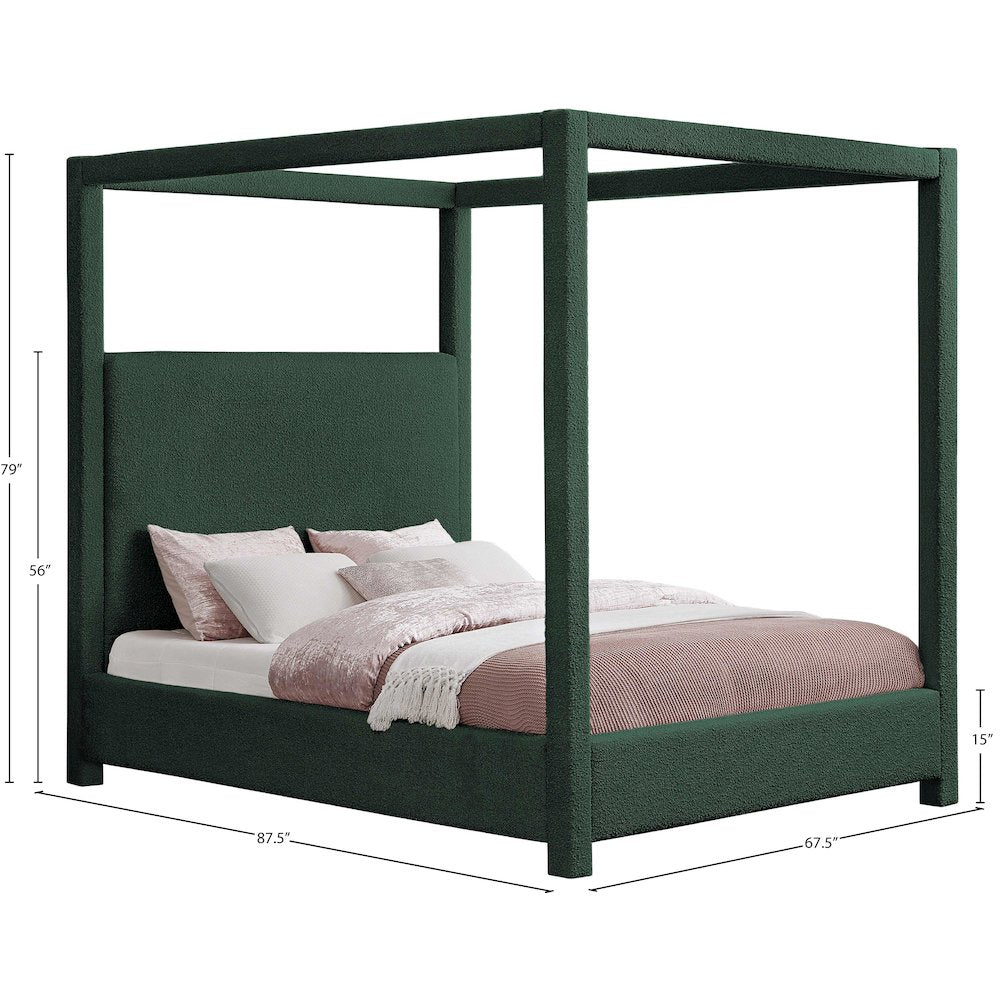 Eden Green Boucle Fabric Queen Bed