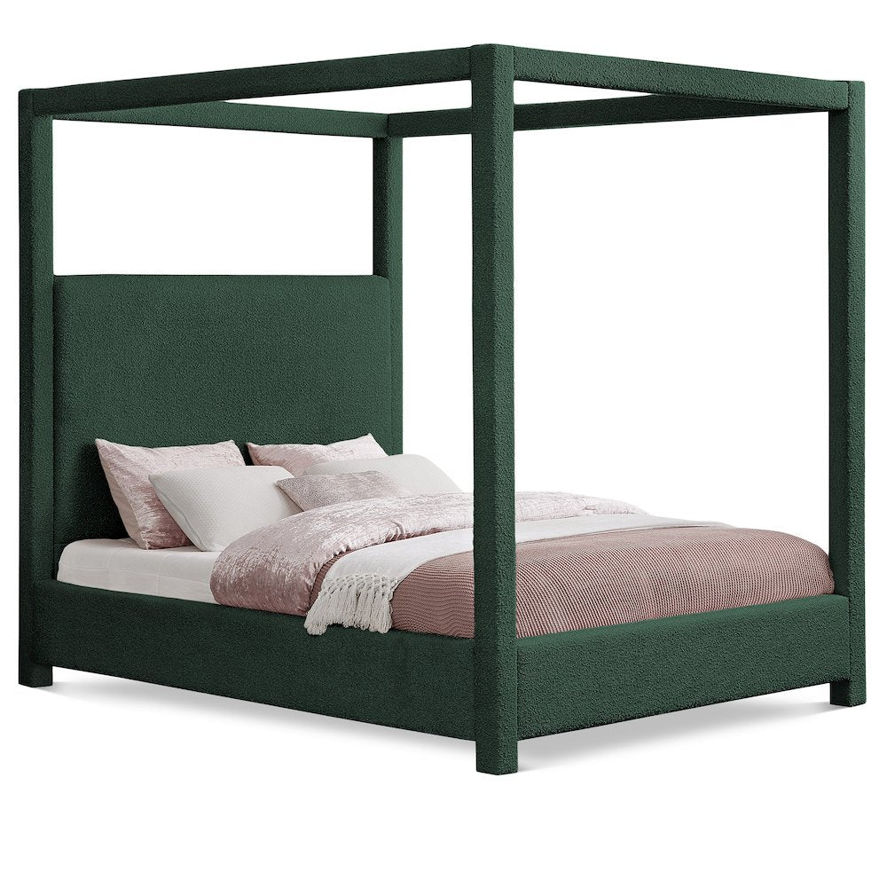 Eden Green Boucle Fabric Queen Bed