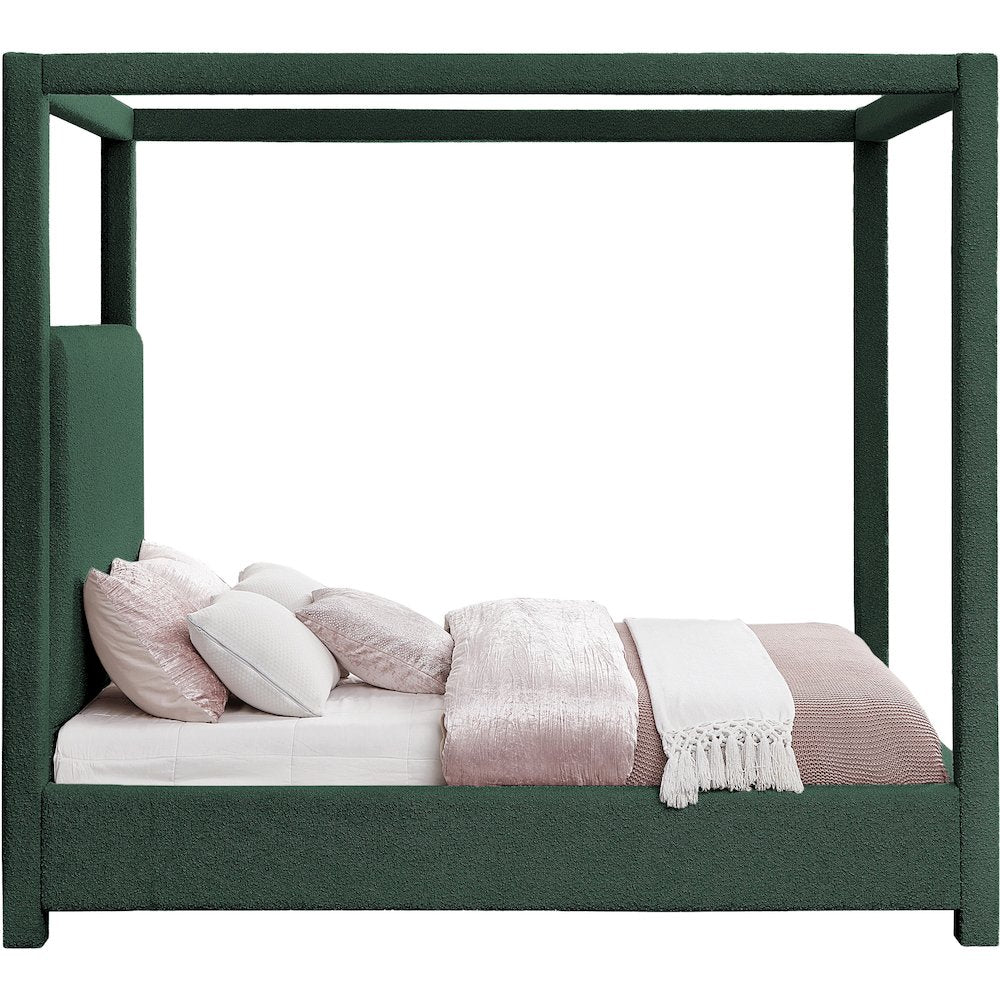 Eden Green Boucle Fabric Queen Bed