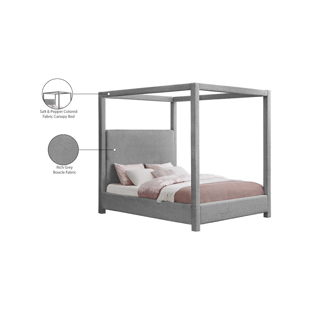 Eden Grey Boucle Fabric Queen Bed