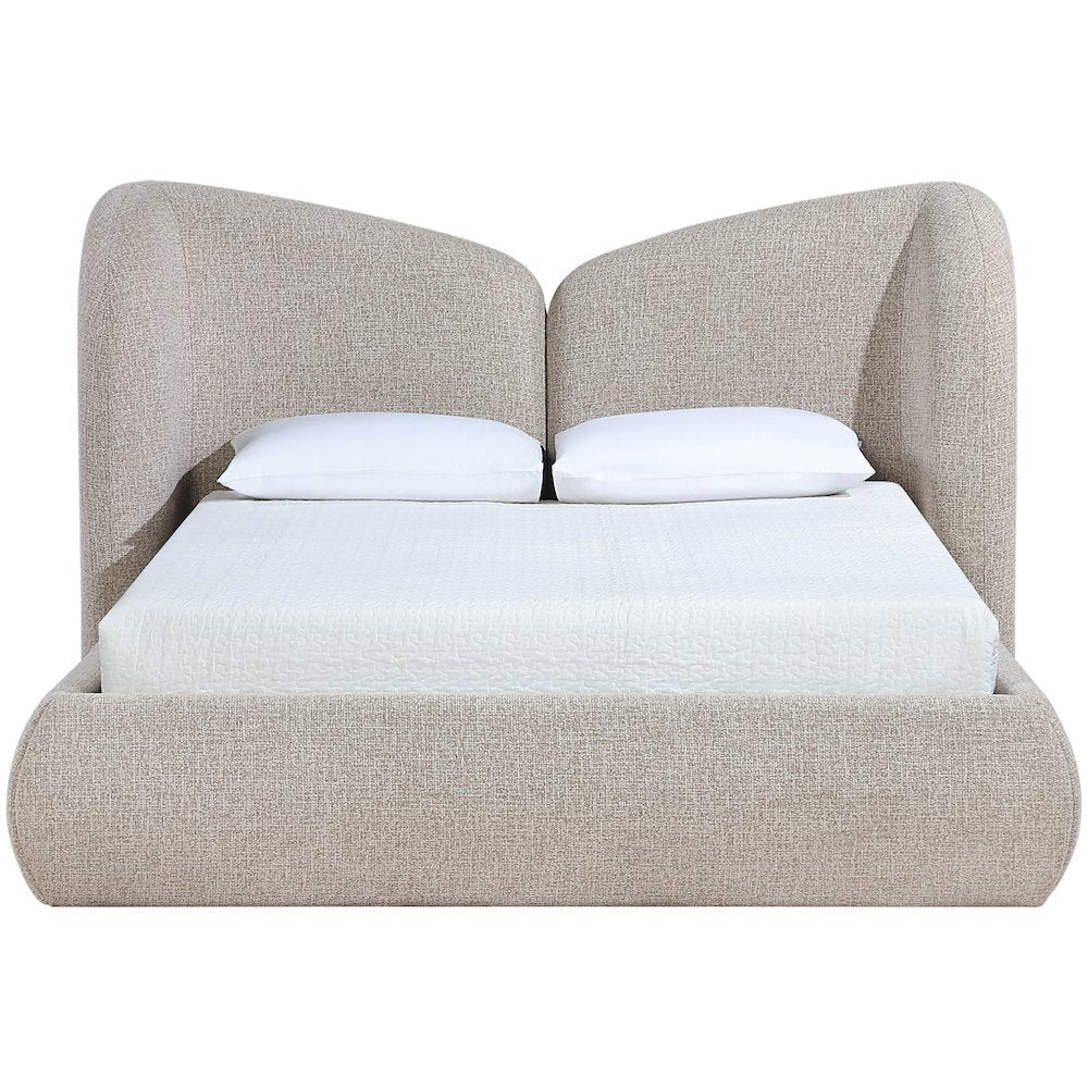 Elowen Beige Chenille Fabric Upholstered King Bed