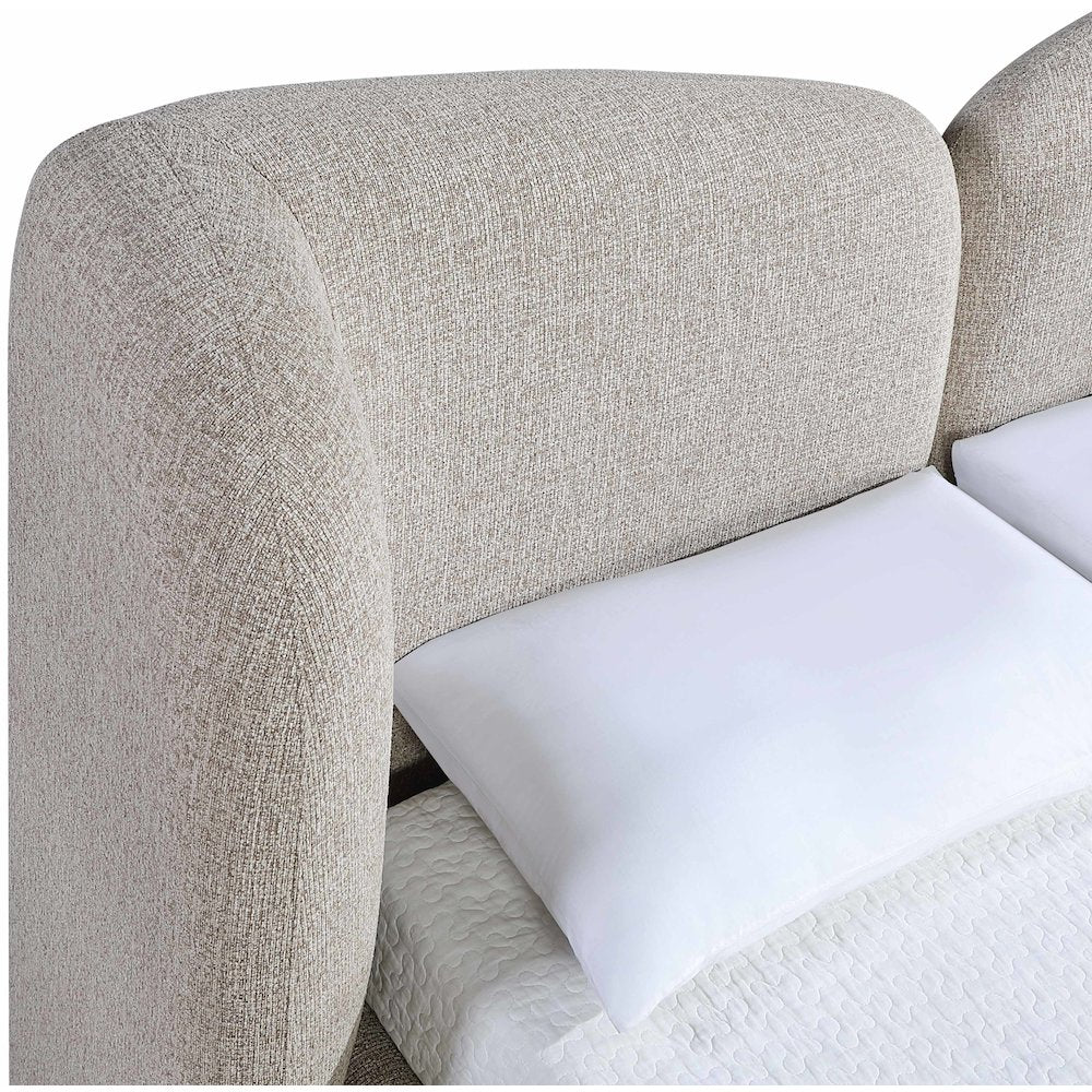 Elowen Beige Chenille Fabric Upholstered Queen Bed