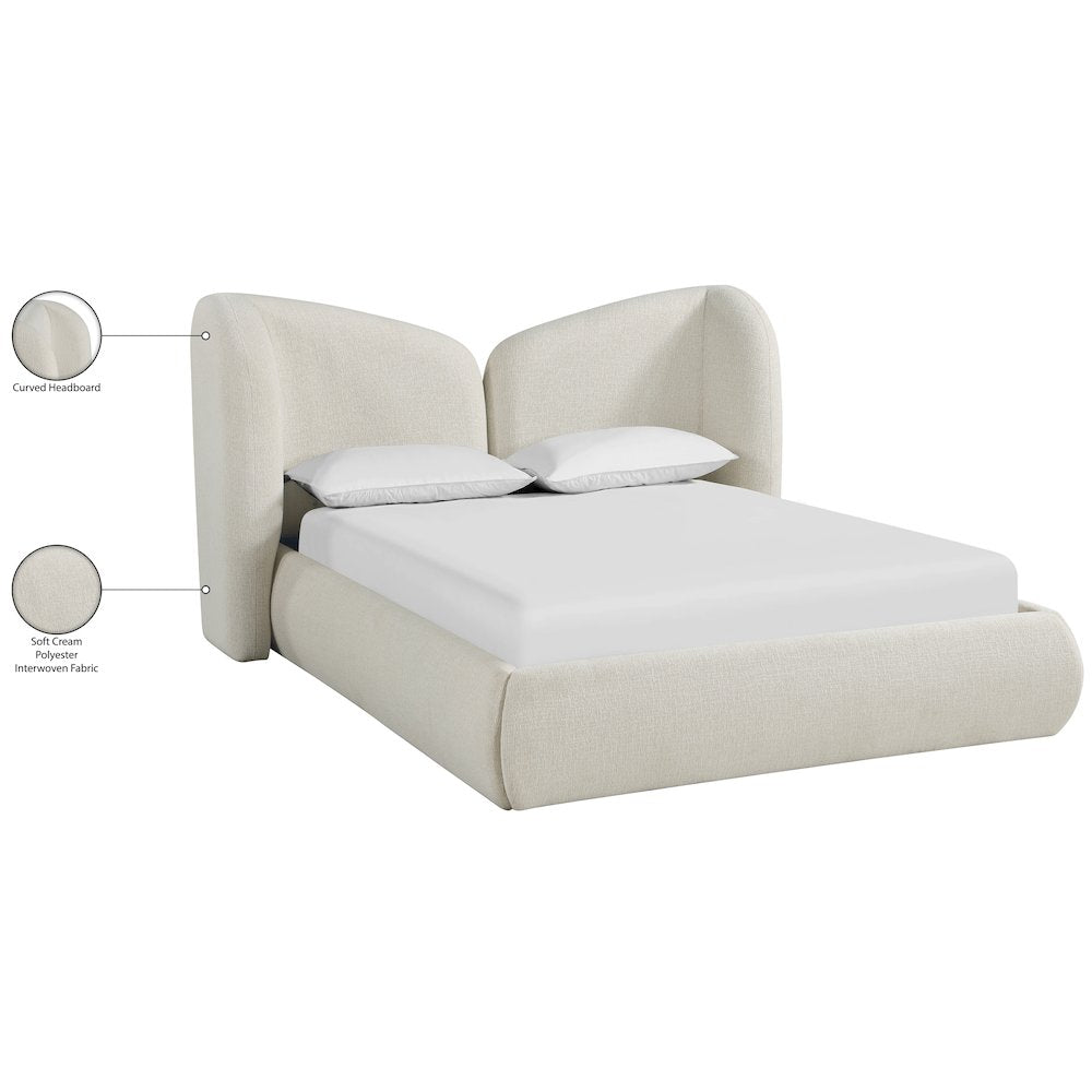 Elowen Cream Chenille Fabric Upholstered Full Bed