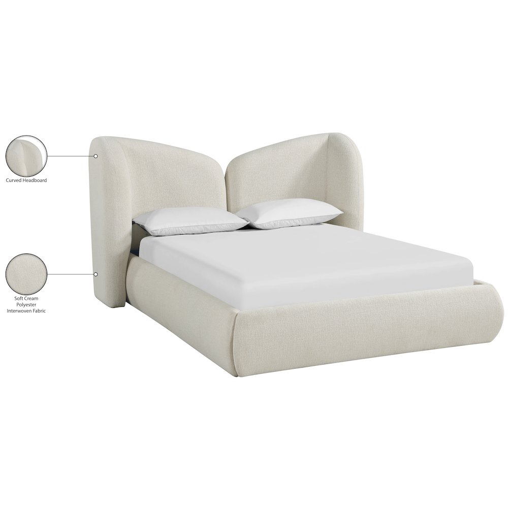 Elowen Cream Chenille Fabric Upholstered King Bed
