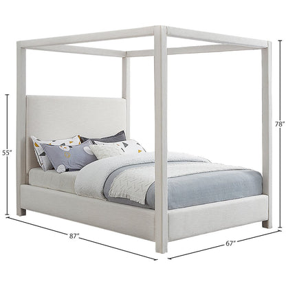 Emerson Cream Linen Textured Fabric Queen Bed