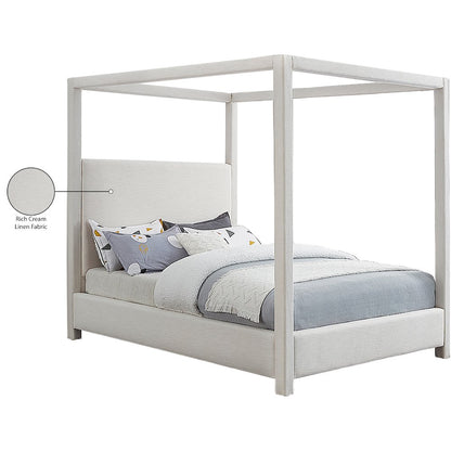 Emerson Cream Linen Textured Fabric Queen Bed