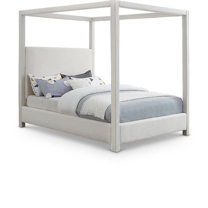Emerson Cream Linen Textured Fabric Queen Bed