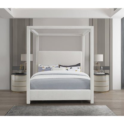Emerson Cream Linen Textured Fabric Queen Bed