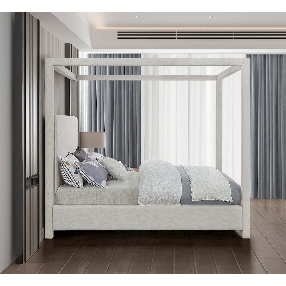Emerson Cream Linen Textured Fabric Queen Bed