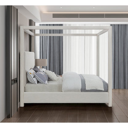 Emerson Cream Linen Textured Fabric Queen Bed
