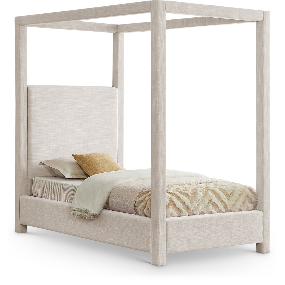 Emerson Cream Linen Textured Fabric Twin Bed