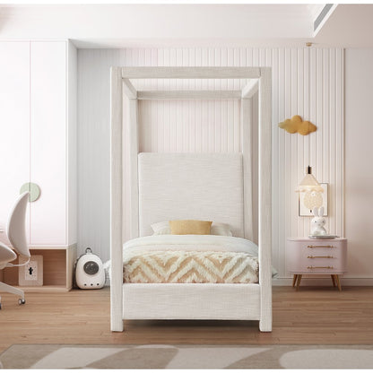 Emerson Cream Linen Textured Fabric Twin Bed