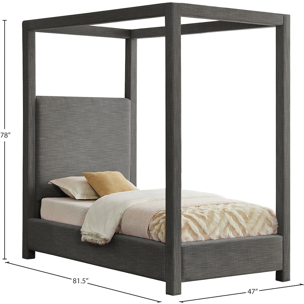 Emerson Grey Linen Textured Fabric Twin Bed