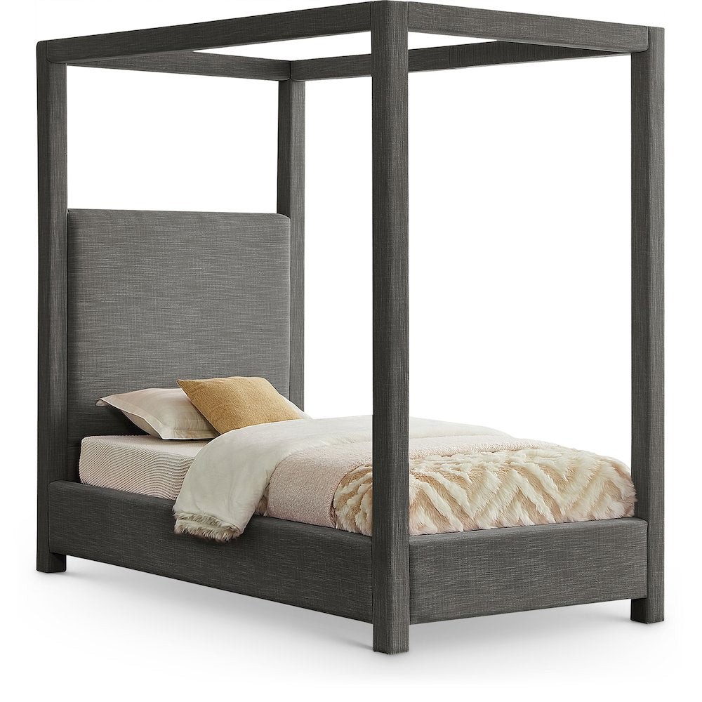 Emerson Grey Linen Textured Fabric Twin Bed