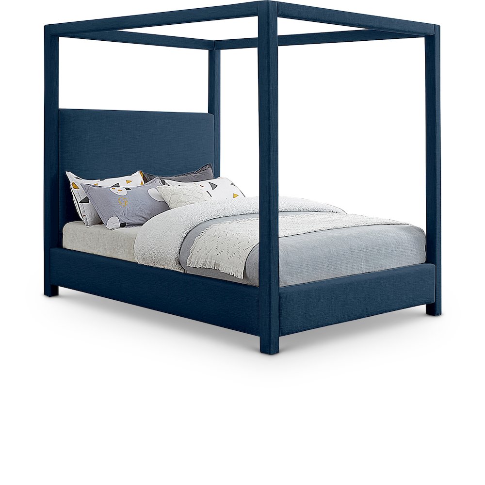 Emerson Navy Linen Textured Fabric Full Bed
