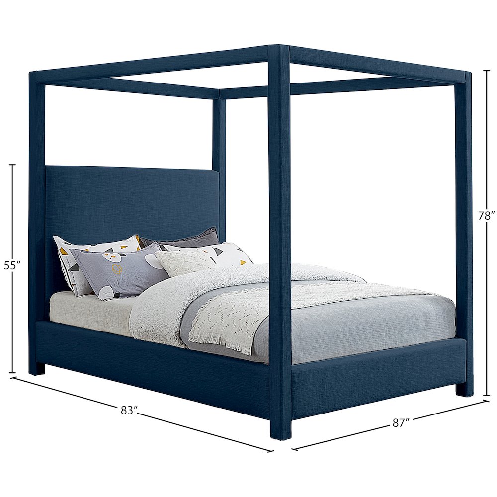 Emerson Navy Linen Textured Fabric King Bed
