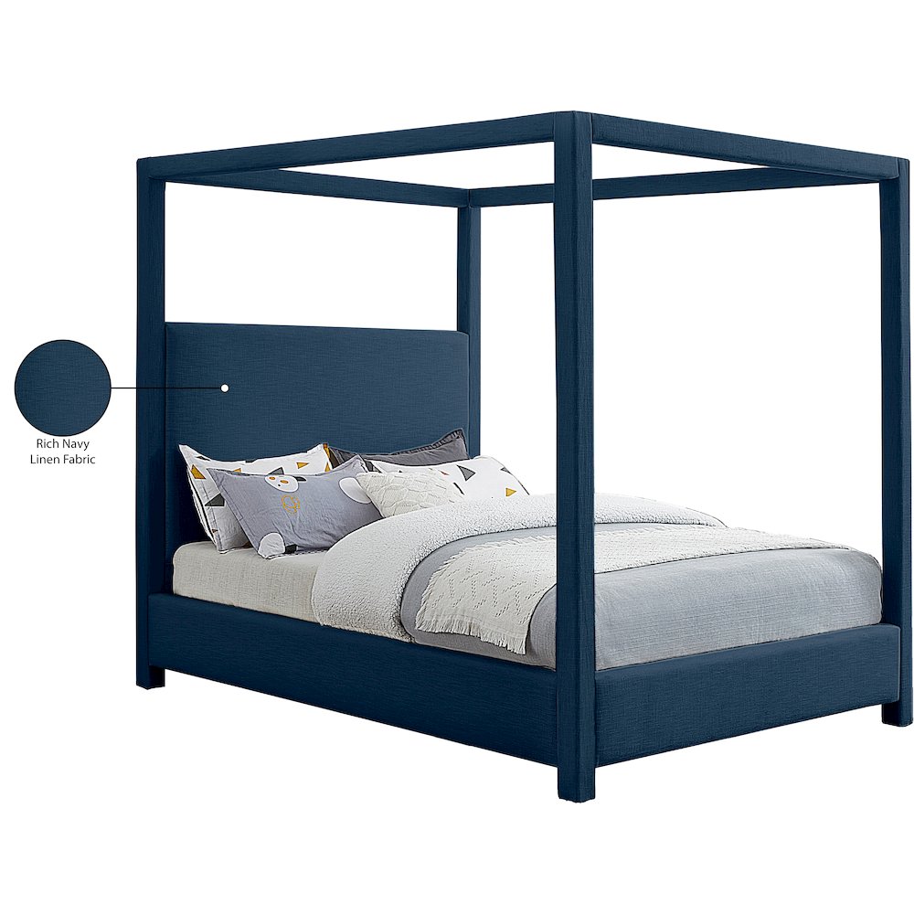 Emerson Navy Linen Textured Fabric King Bed