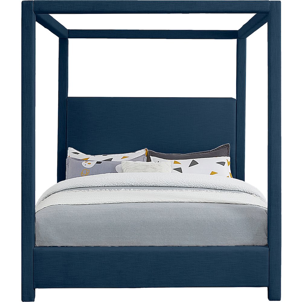 Emerson Navy Linen Textured Fabric King Bed
