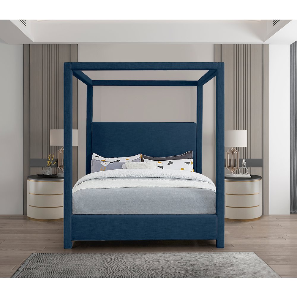 Emerson Navy Linen Textured Fabric King Bed