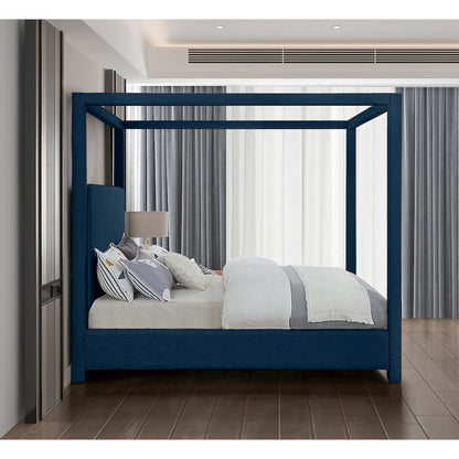 Emerson Navy Linen Textured Fabric King Bed