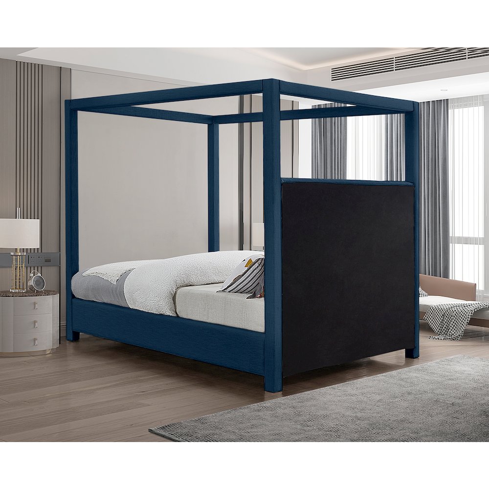 Emerson Navy Linen Textured Fabric King Bed