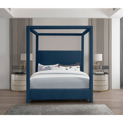 Emerson Navy Linen Textured Fabric Queen Bed