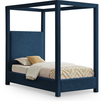 Emerson Navy Linen Textured Fabric Twin Bed