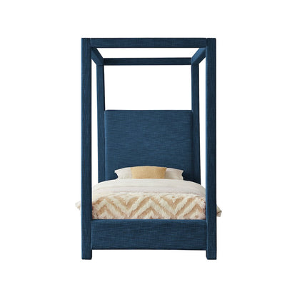 Emerson Navy Linen Textured Fabric Twin Bed
