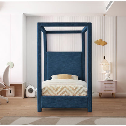 Emerson Navy Linen Textured Fabric Twin Bed