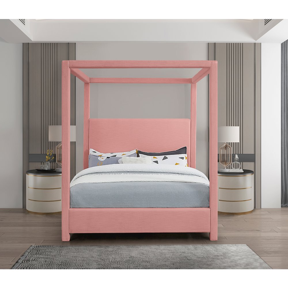 Emerson Light Pink Linen Textured Fabric King Bed