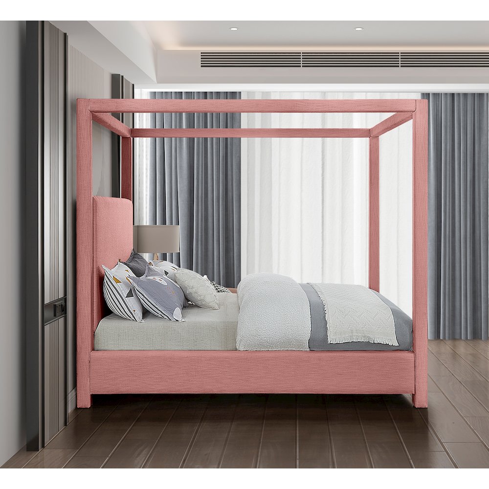 Emerson Light Pink Linen Textured Fabric King Bed